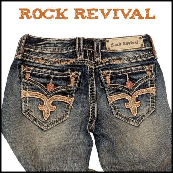 New ROCK REVIVAL Capri Jeans Angie Orange Stitch Details Flap Pockets Women 26 - Picture 4 of 8